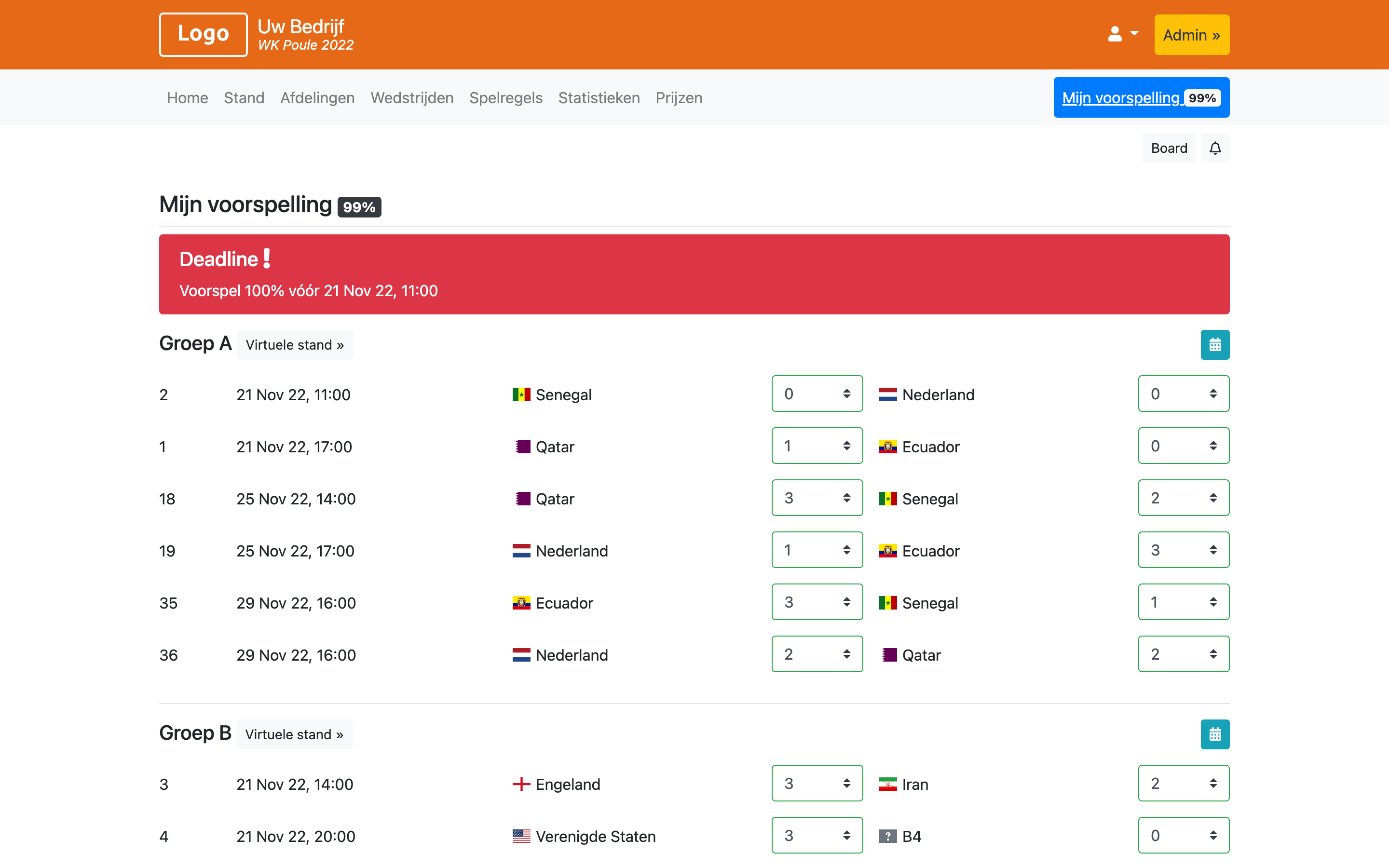 WK Poule 2022 Bedrijfspoule.nl